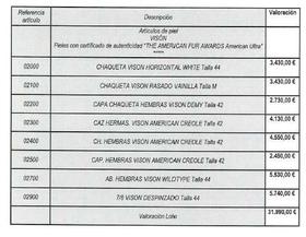 8 ARTÍCULOS DE VISÓN, CHAQUETAS, CAPAS, ETC SEGÚN RELACIÓN. PIELES CON        CERTIFICADO DE AUTENTICIDAD 