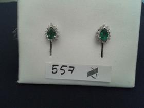 PENDIENTES DE ORO BLANCO CON ESMERALDA LÁGRIMA Y ORLA BRILLANTE 0.22CT. FOTO  557                                                                                                                                                                                                                                                                                                                 en Valladolid