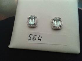 PENDIENTES DE ORO BLANCO AGUAMARINA OVAL 2.10CT Y ORLA DE BRILLANTES 0.36CT.  CIERRE A PRESIÓN. FOTO 564                                                                                                                                                                                                                                                                                          en Valladolid